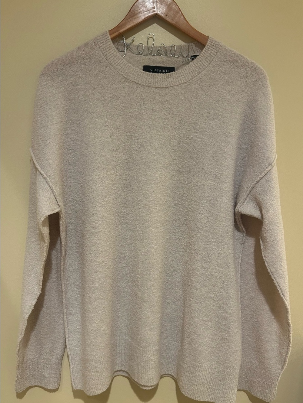 All Saints Men’s Neutral Cream Crewneck Sweater Size Small Like New